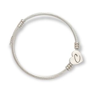 "C" Heart Twisted Cable Initial Bracelet Silver Stainless Steel Adjustable New